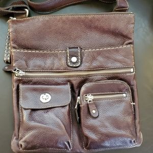 Large Roots Vintage Leather Crossbody Handbag